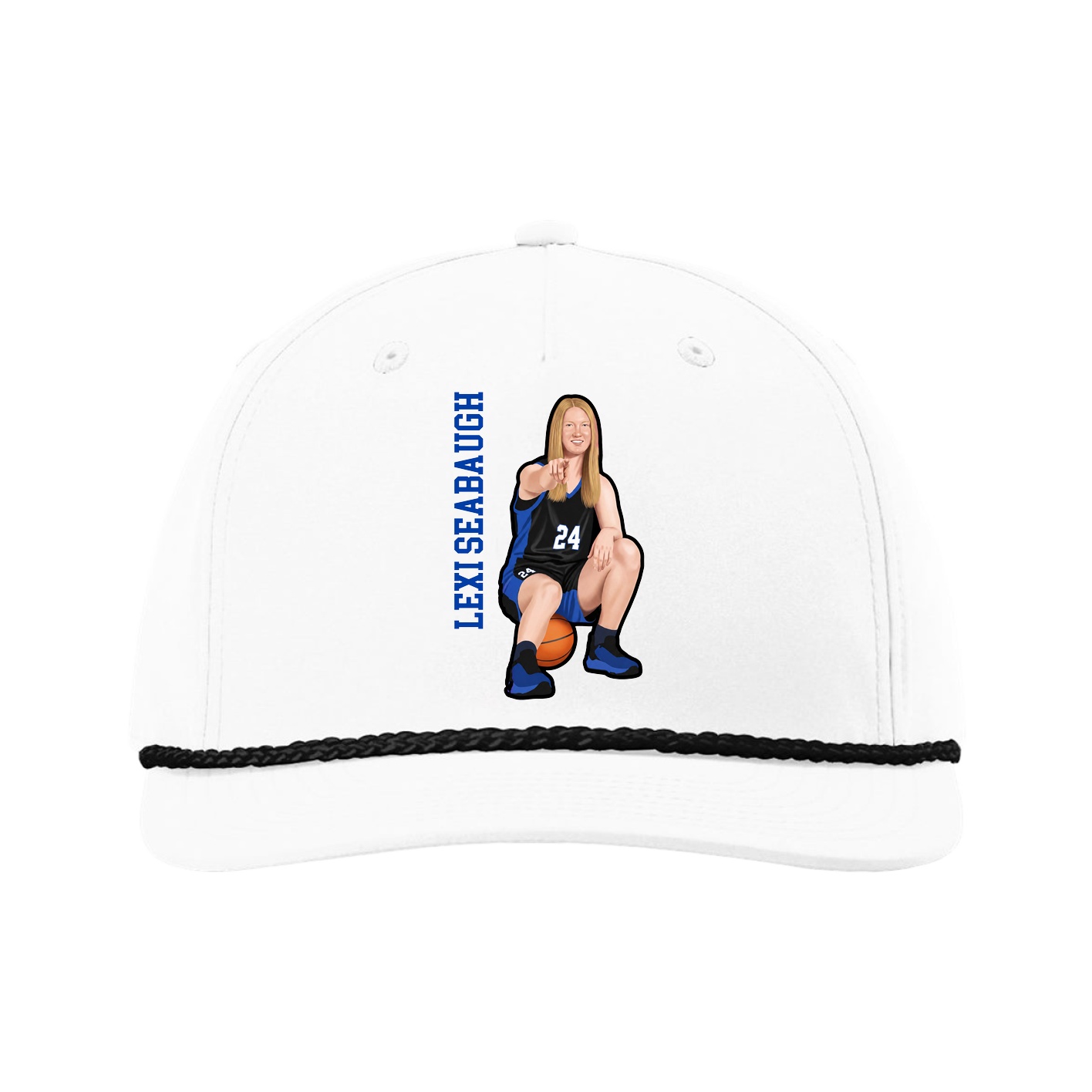 Five-Panel Classic Rope Cap — Name Vertical in White