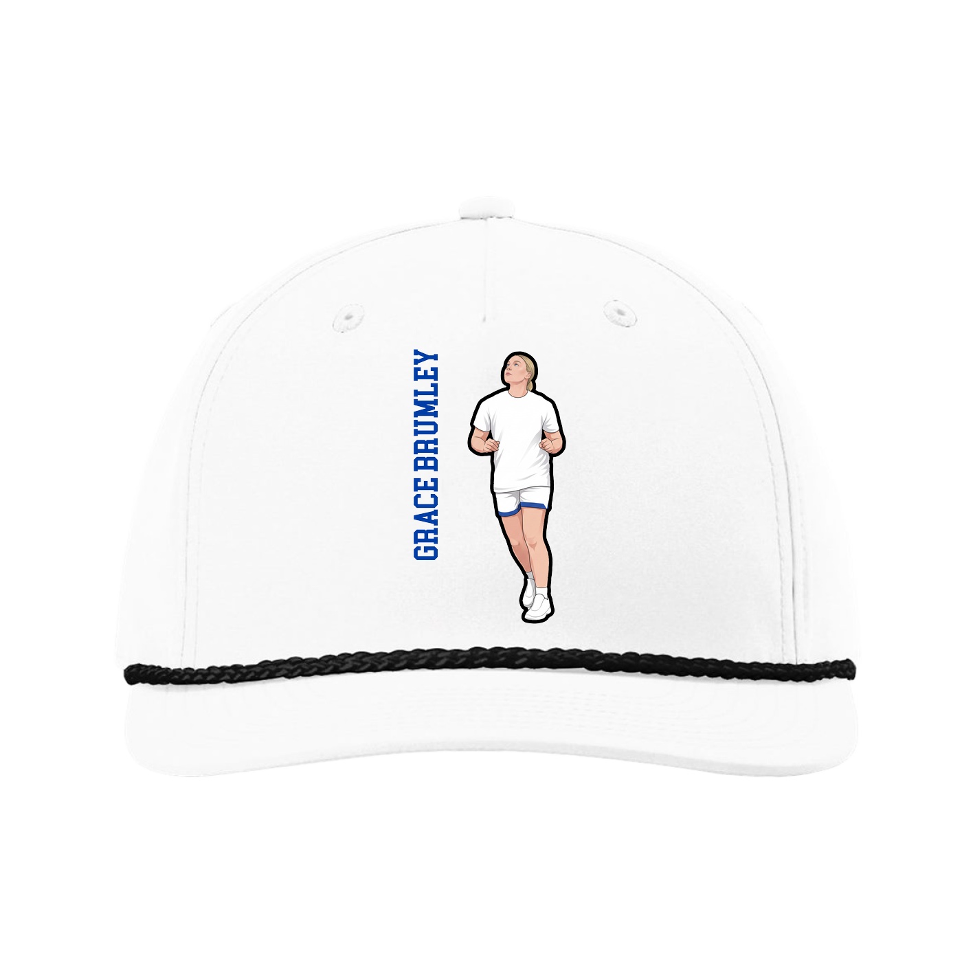 Five-Panel Classic Rope Cap — Name Vertical in White