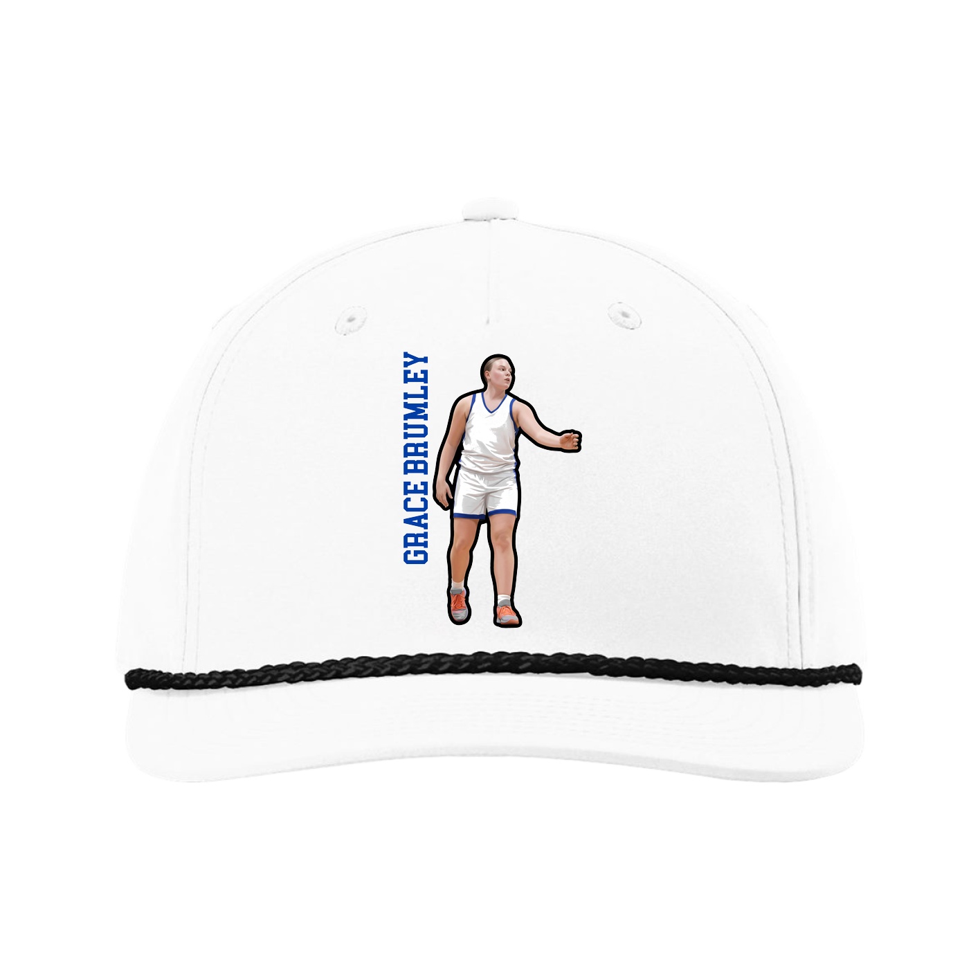 Five-Panel Classic Rope Cap — Name Vertical in White