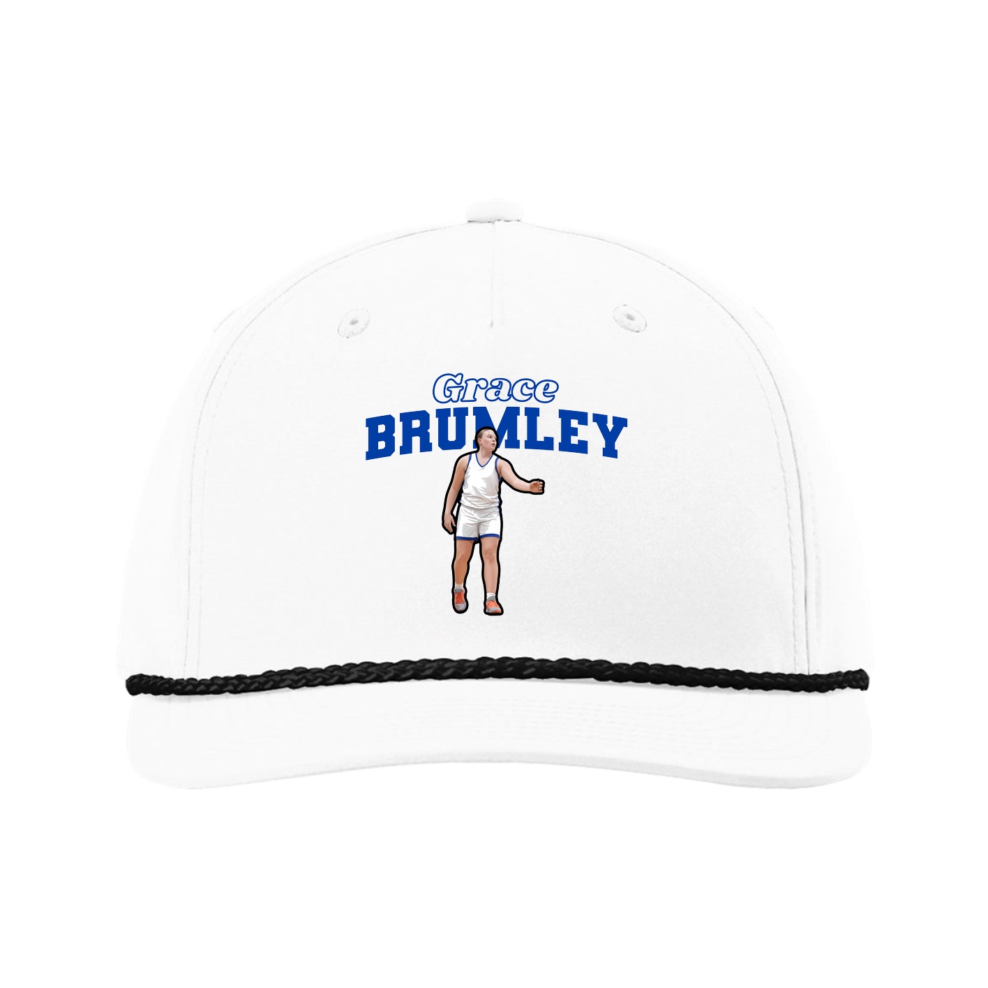 Five-Panel Classic Rope Cap — Name Arch in White