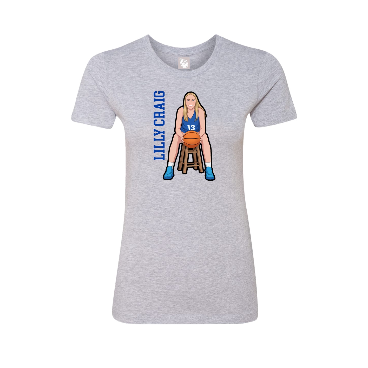 Fitted Women's Tee — Name Vertical in Grey