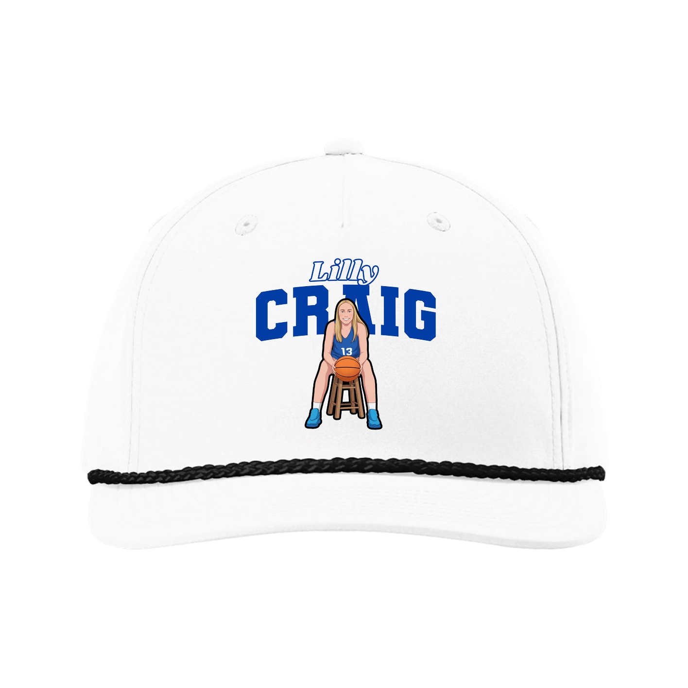 Five-Panel Classic Rope Cap — Name Arch in White