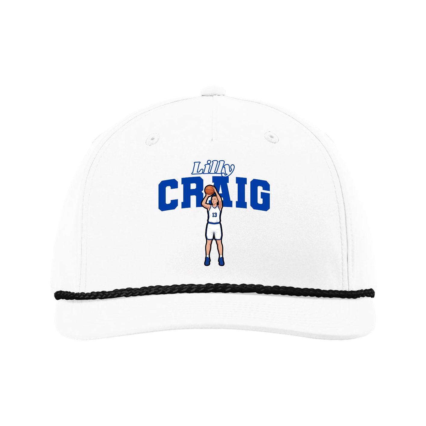 Five-Panel Classic Rope Cap — Name Arch in White