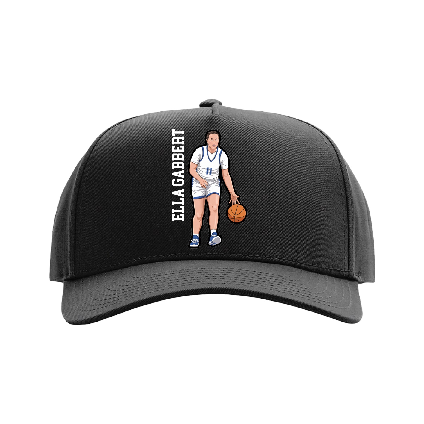 Full Fabric Five-Panel Champ Cap — Name Vertical in Black