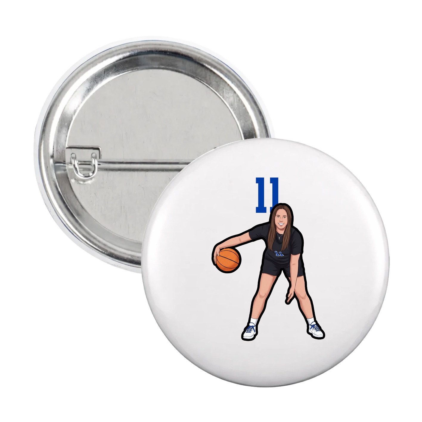 Game Day Button — Number Top in White