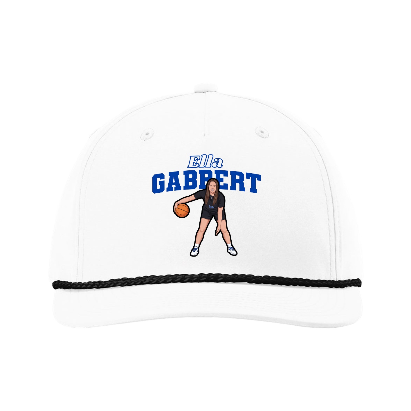 Five-Panel Classic Rope Cap — Name Arch in White
