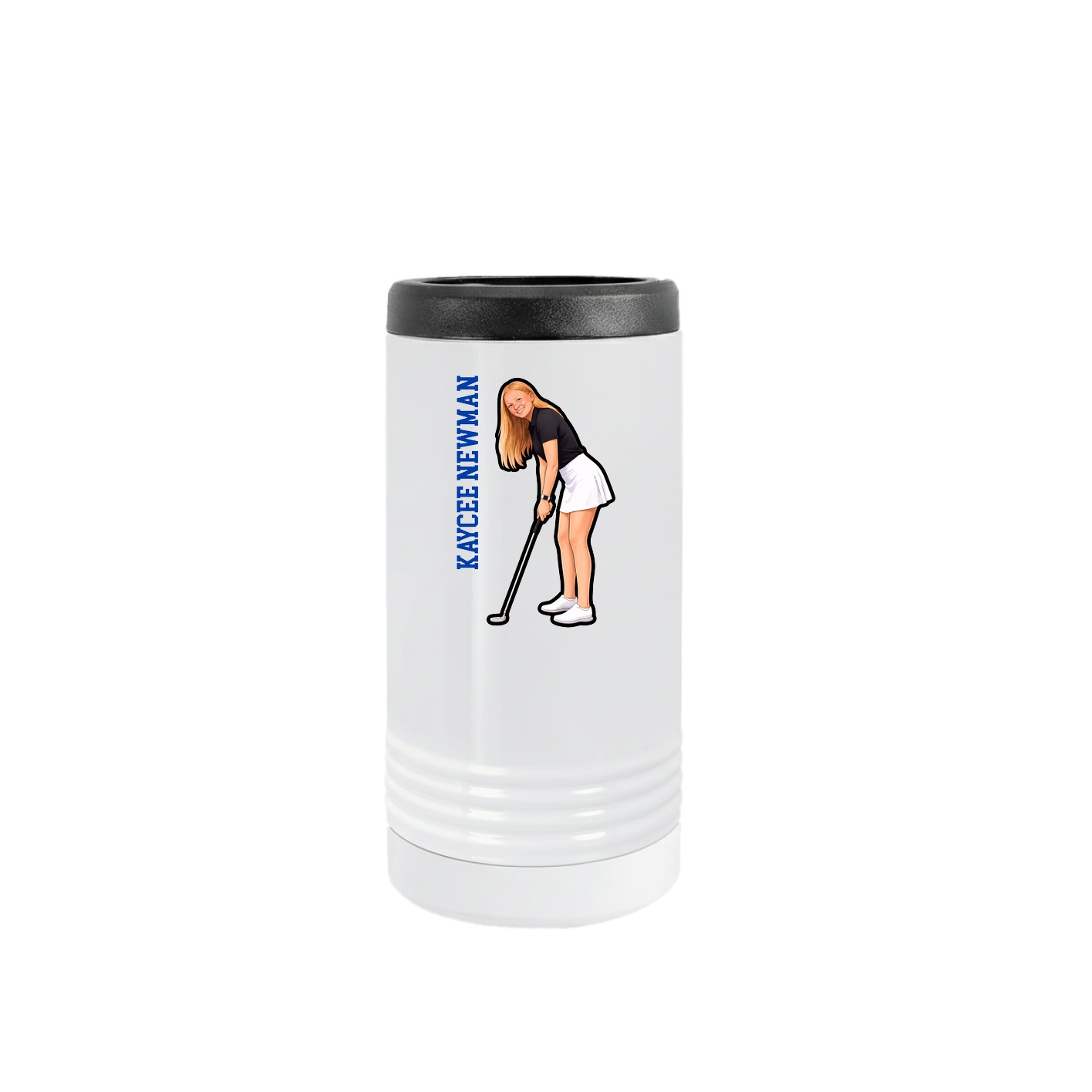 Slim Beverage Holder — Name Vertical in White