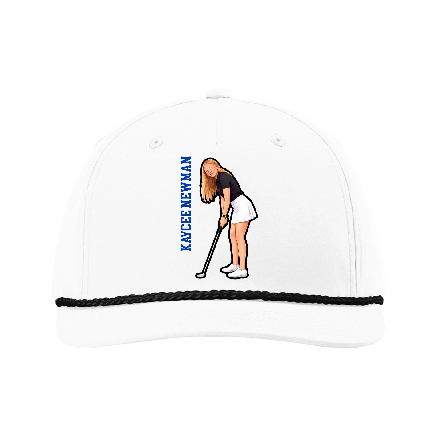 Five-Panel Classic Rope Cap — Name Vertical in White