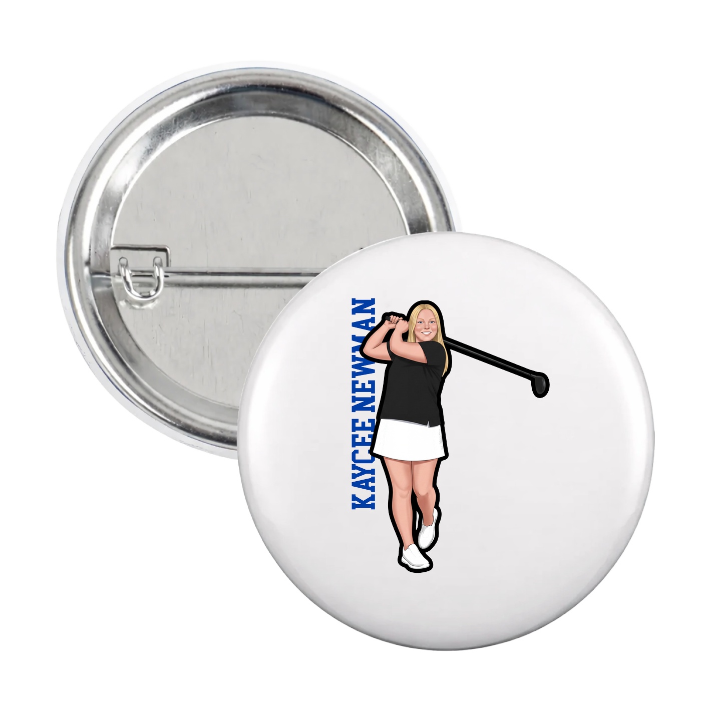 Game Day Button — Name Vertical in White
