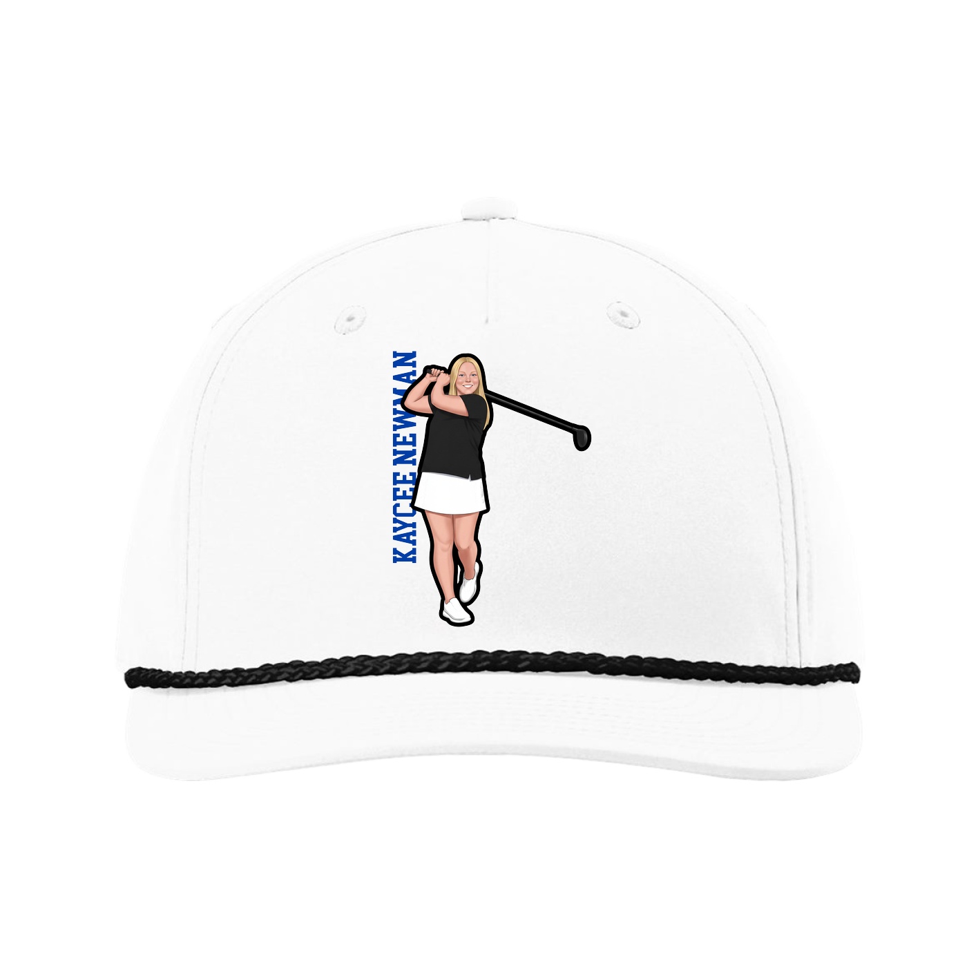 Five-Panel Classic Rope Cap — Name Vertical in White