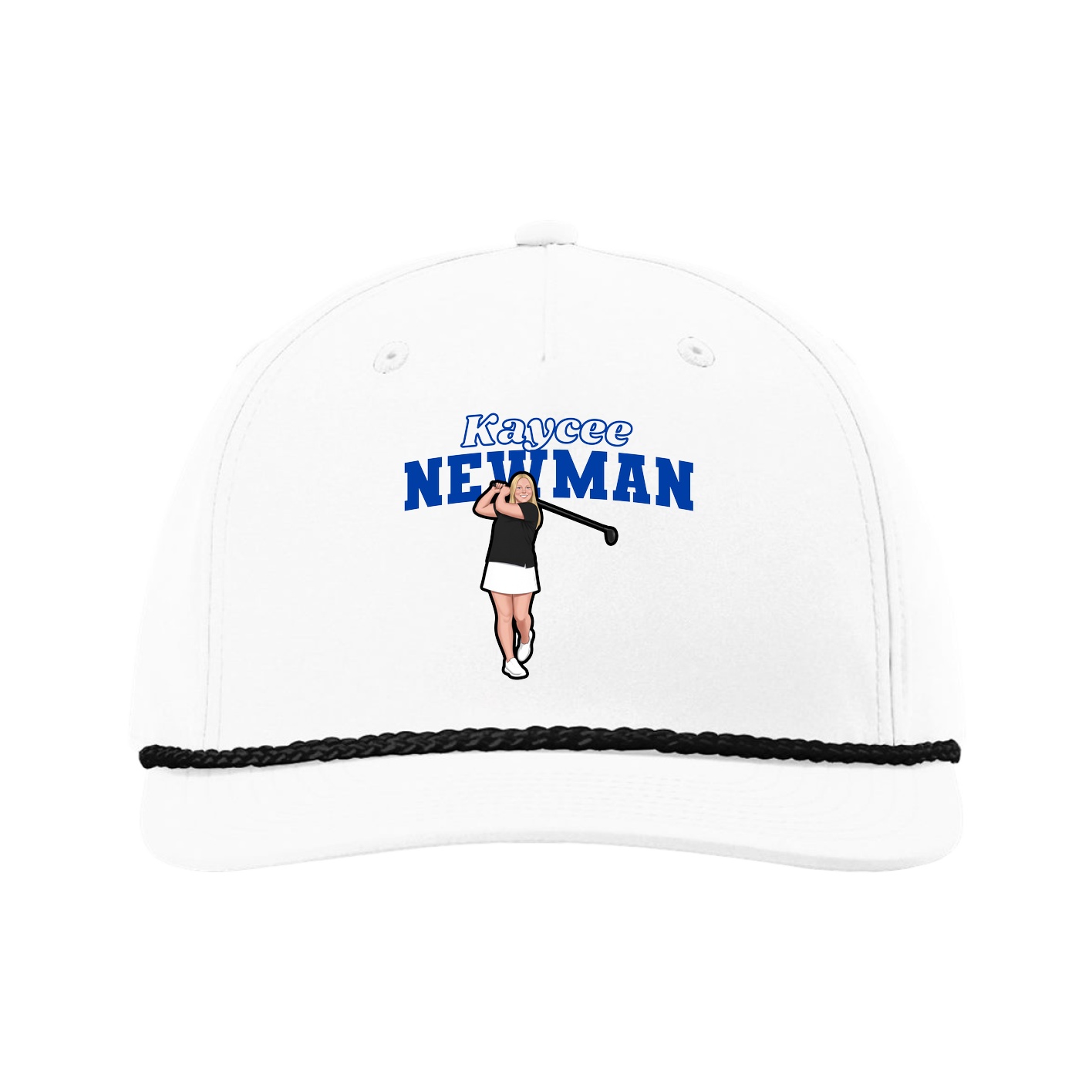 Five-Panel Classic Rope Cap — Name Arch in White
