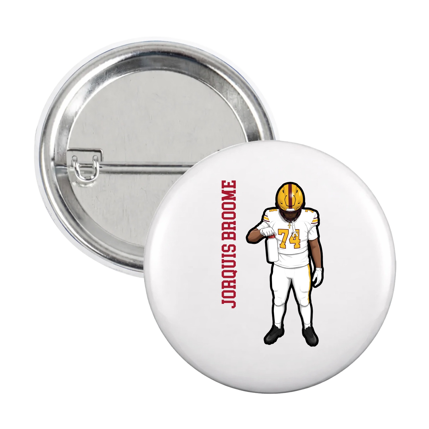 Game Day Button — Name Vertical in White