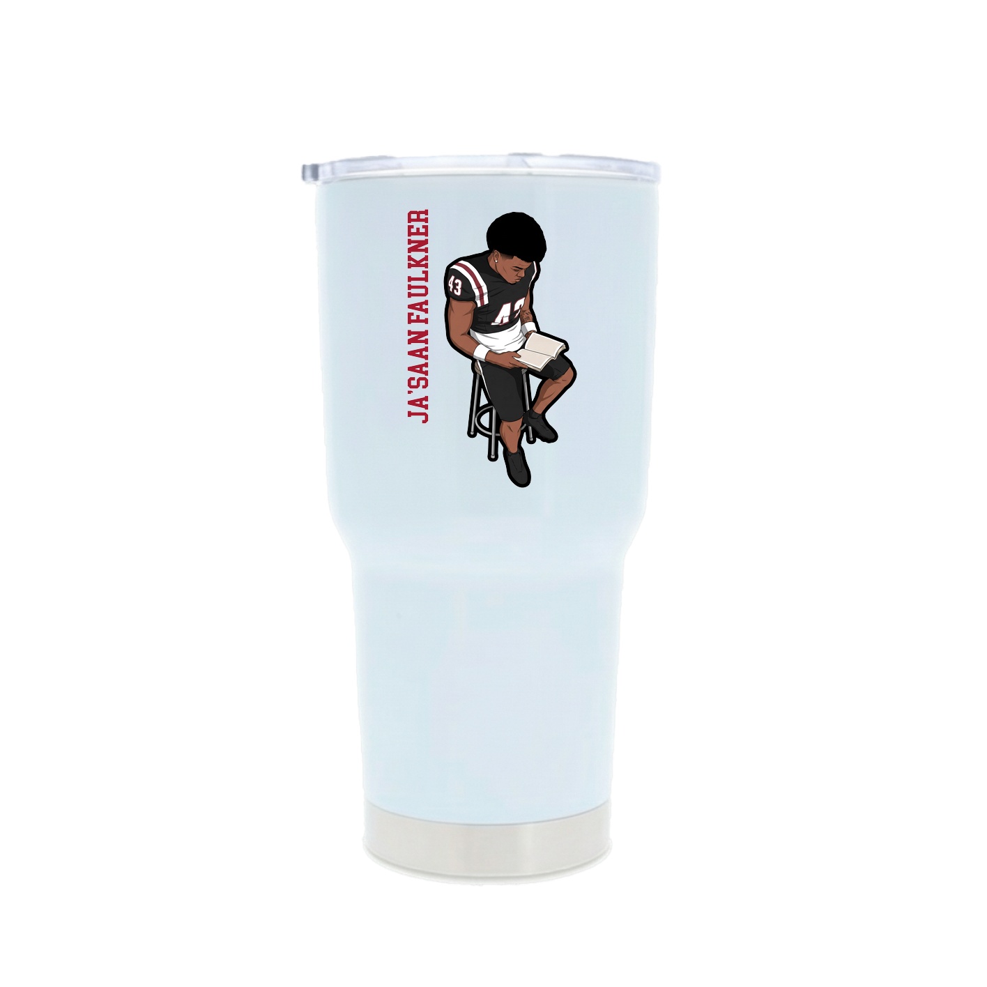 30oz Stainless Steel Tumbler — Name Vertical in White