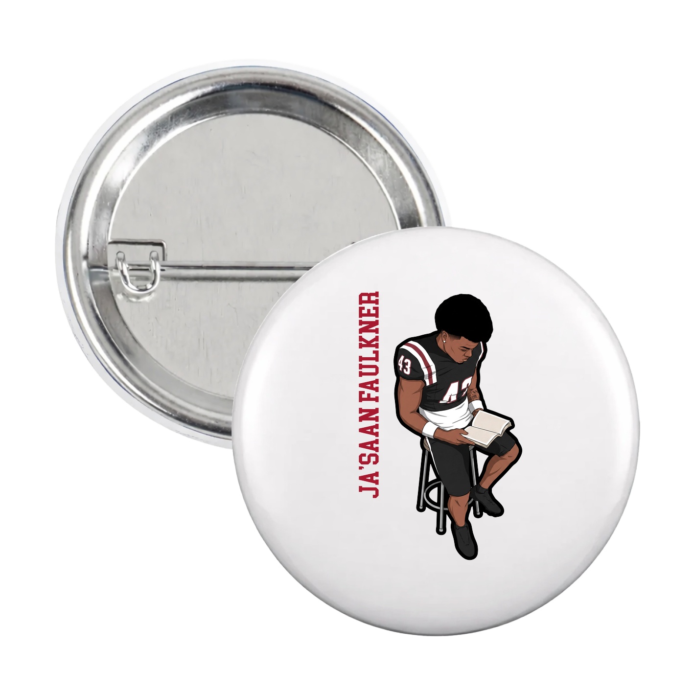 Game Day Button — Name Vertical in White
