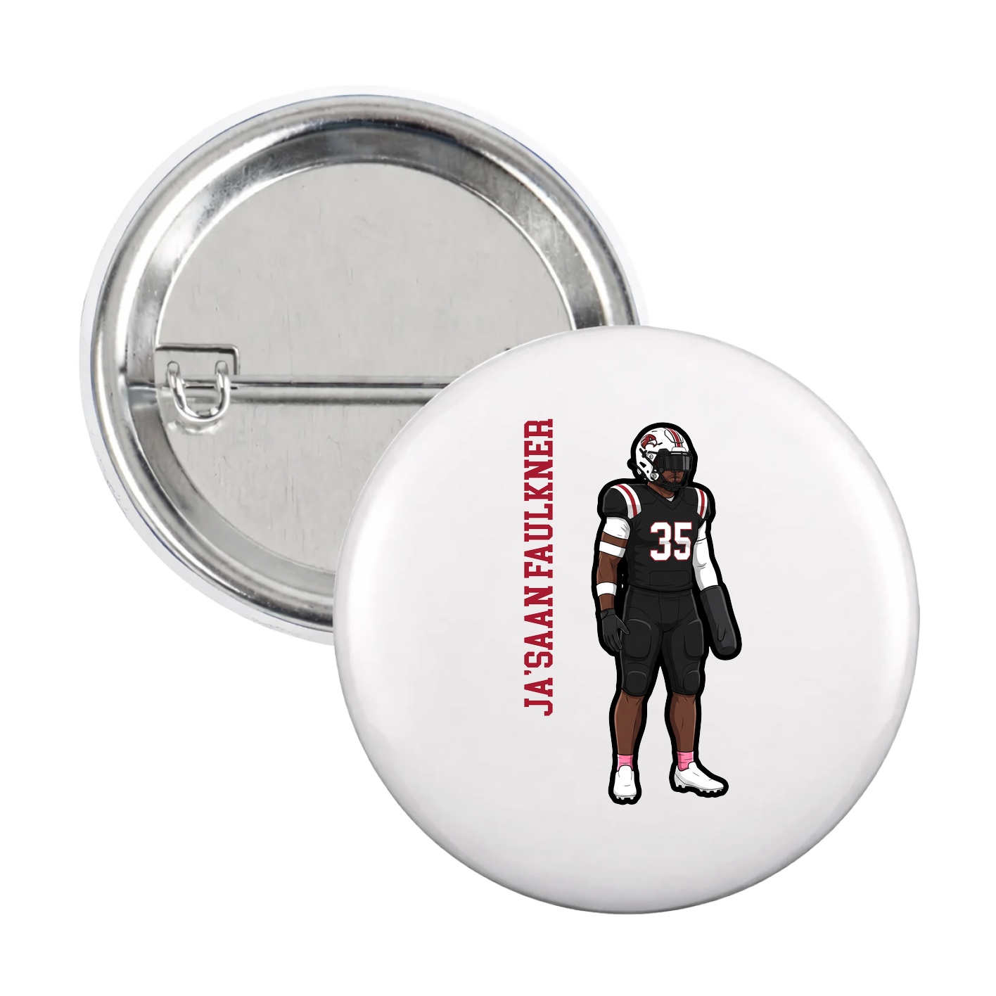 Game Day Button — Name Vertical in White