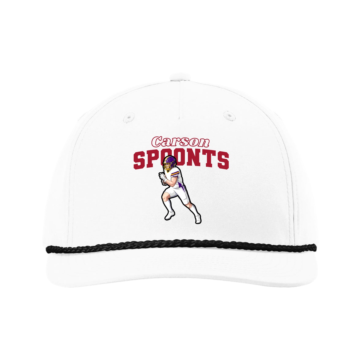Five-Panel Classic Rope Cap — Name Arch in White