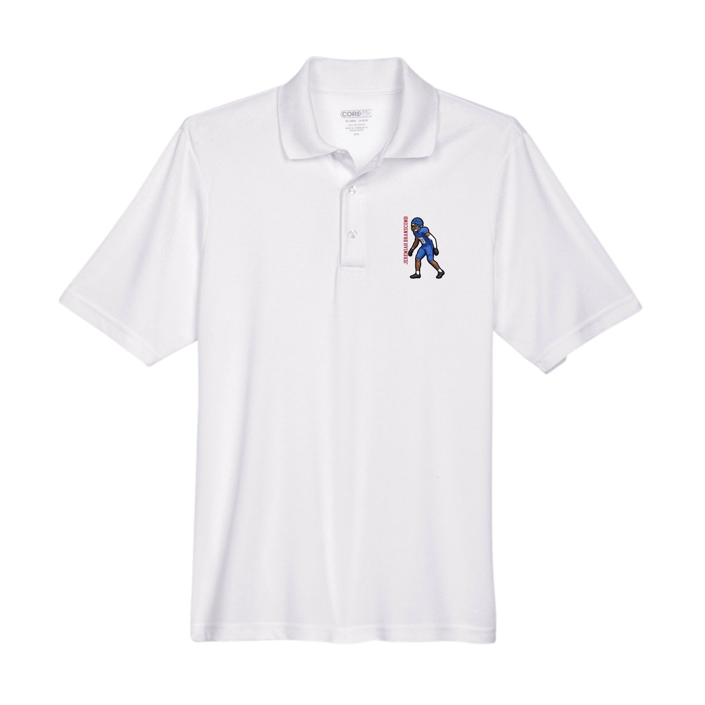 Performance Polo — Name Vertical in White