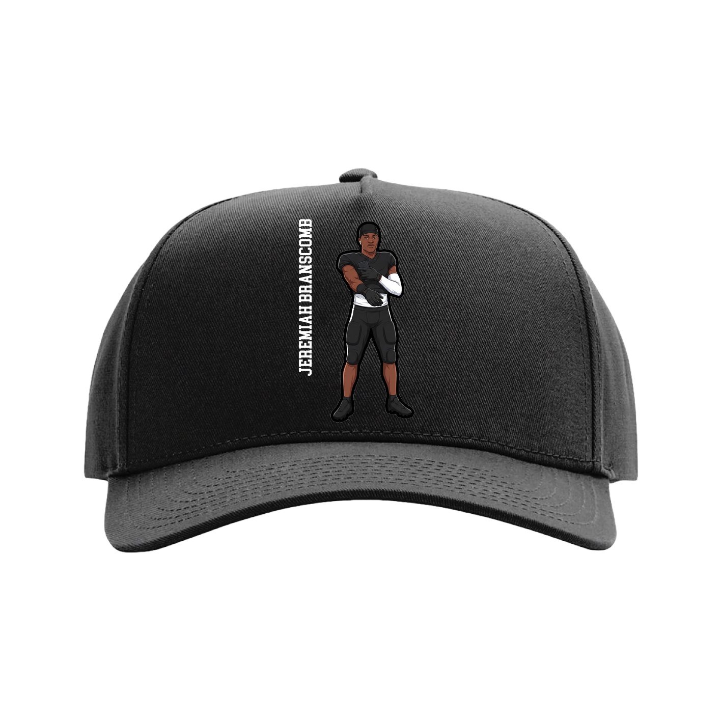 Full Fabric Five-Panel Champ Cap — Name Vertical in Black