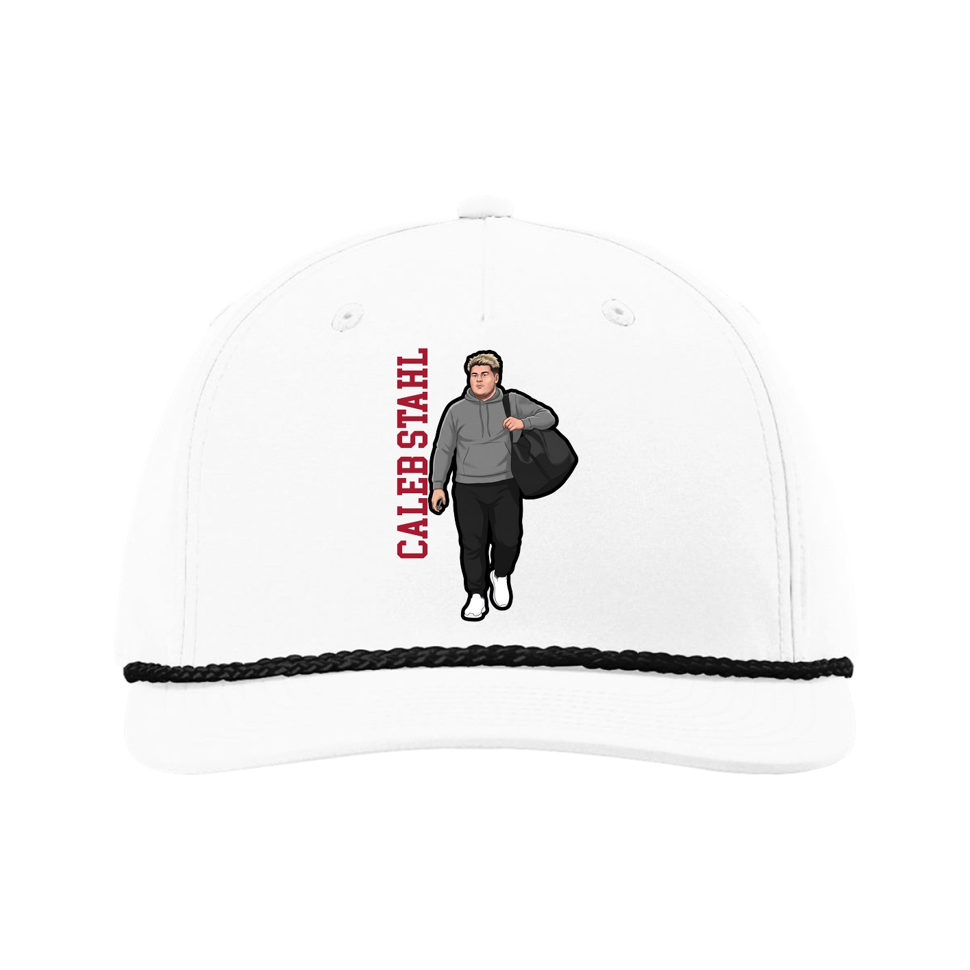 Five-Panel Classic Rope Cap — Name Vertical in White