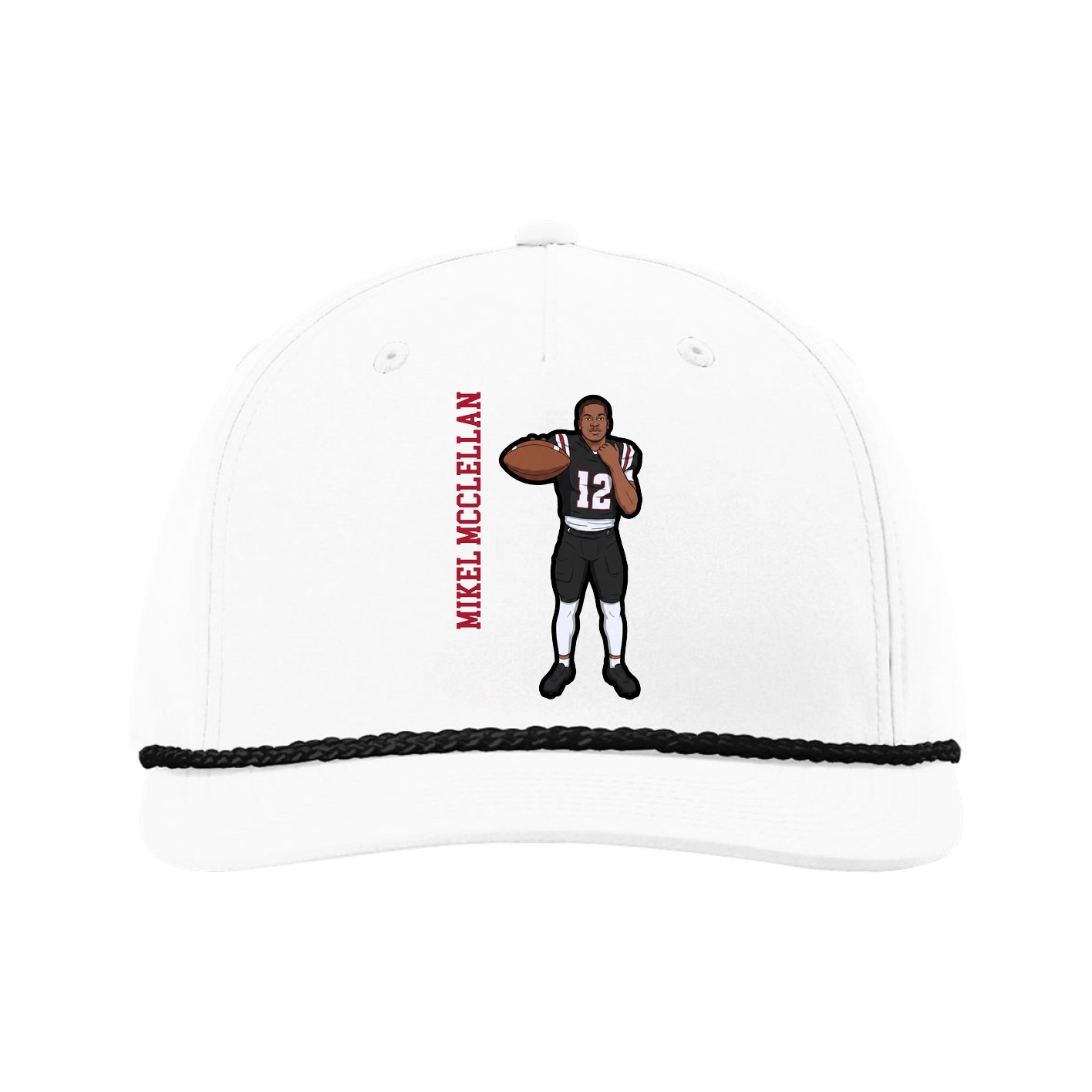 Five-Panel Classic Rope Cap — Name Vertical in White