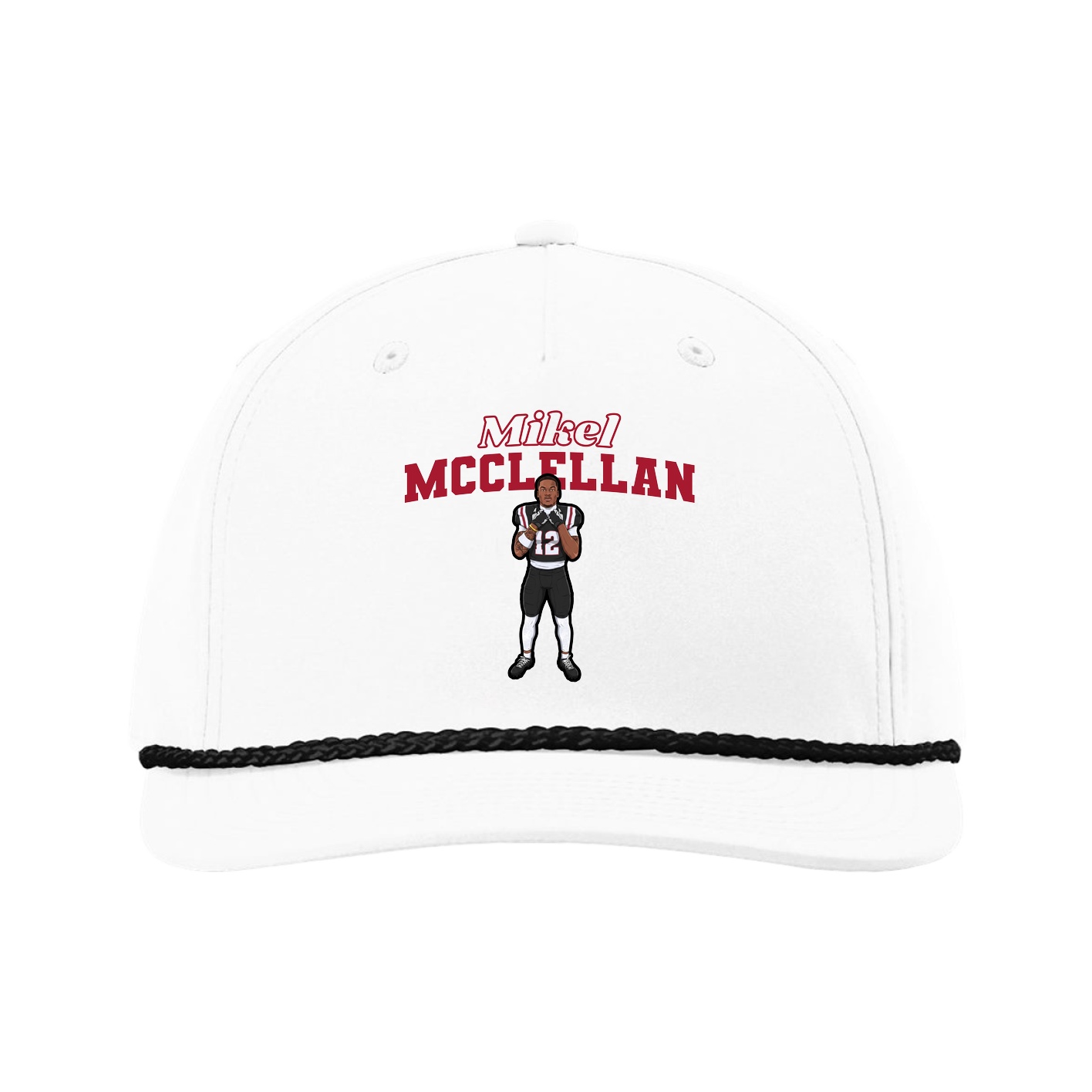 Five-Panel Classic Rope Cap — Name Arch in White