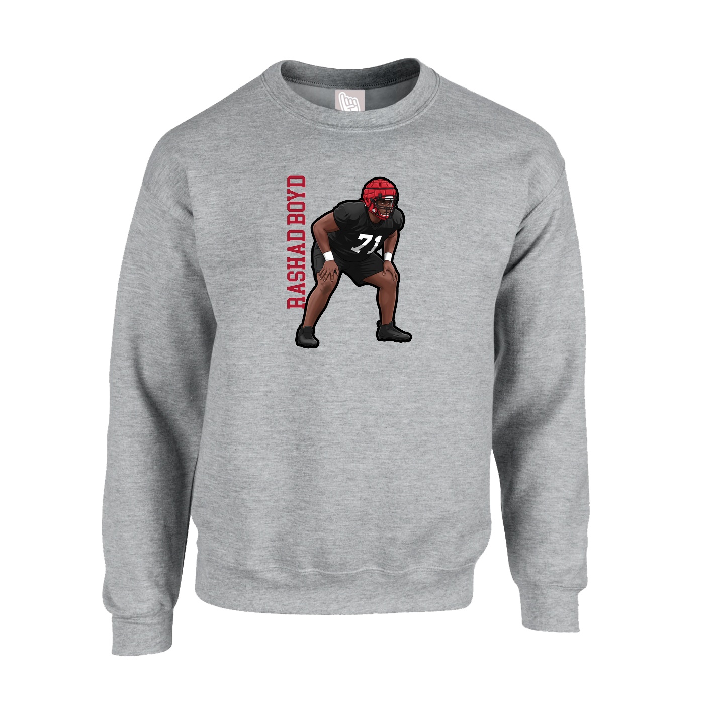 Fleece Crew — Name Vertical in Grey
