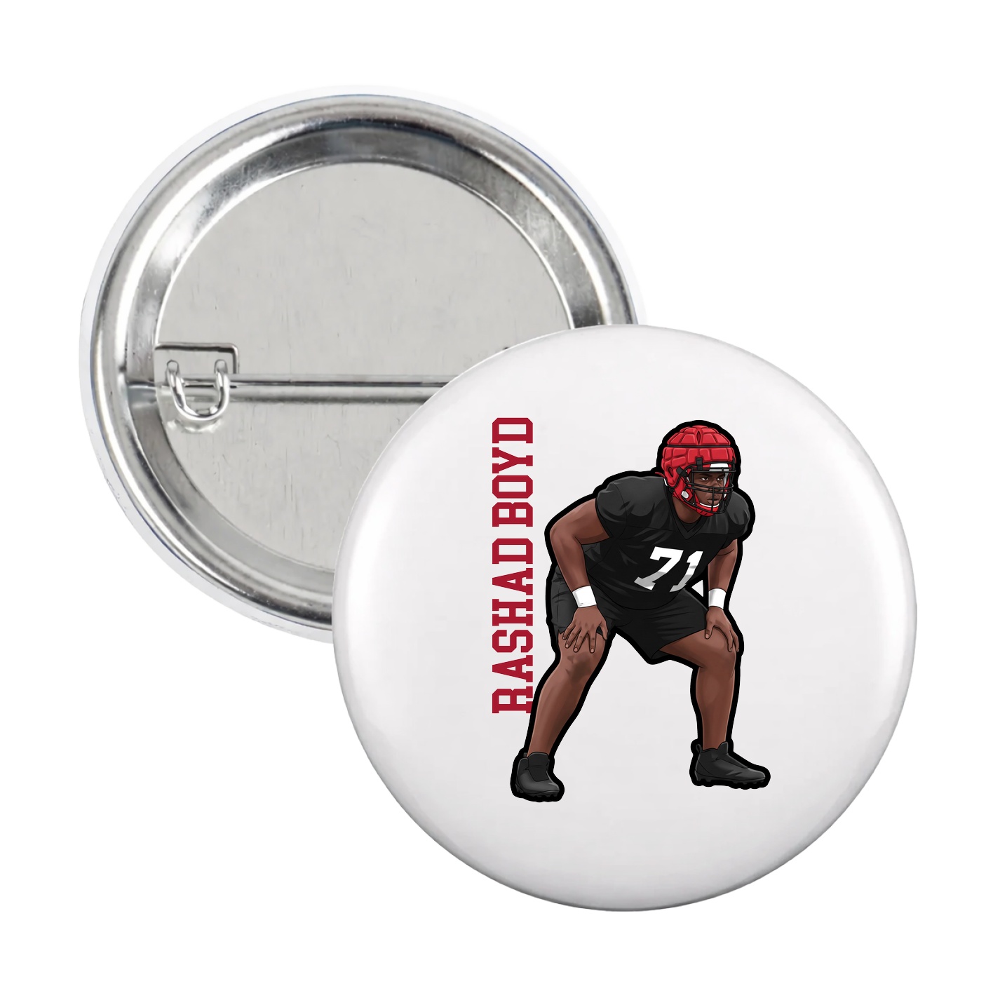 Game Day Button — Name Vertical in White