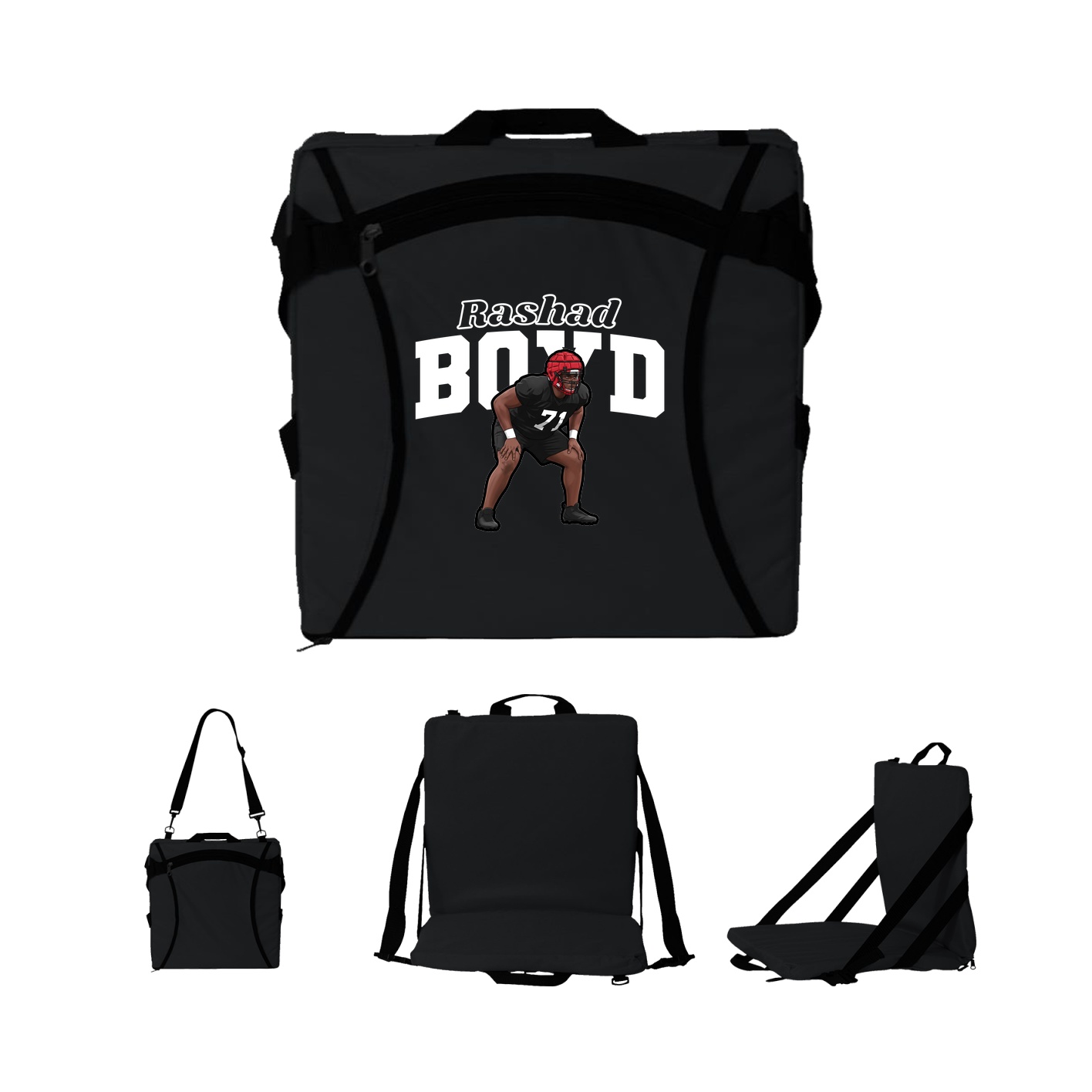 Folding Stadium Seat — Name Arch in Black