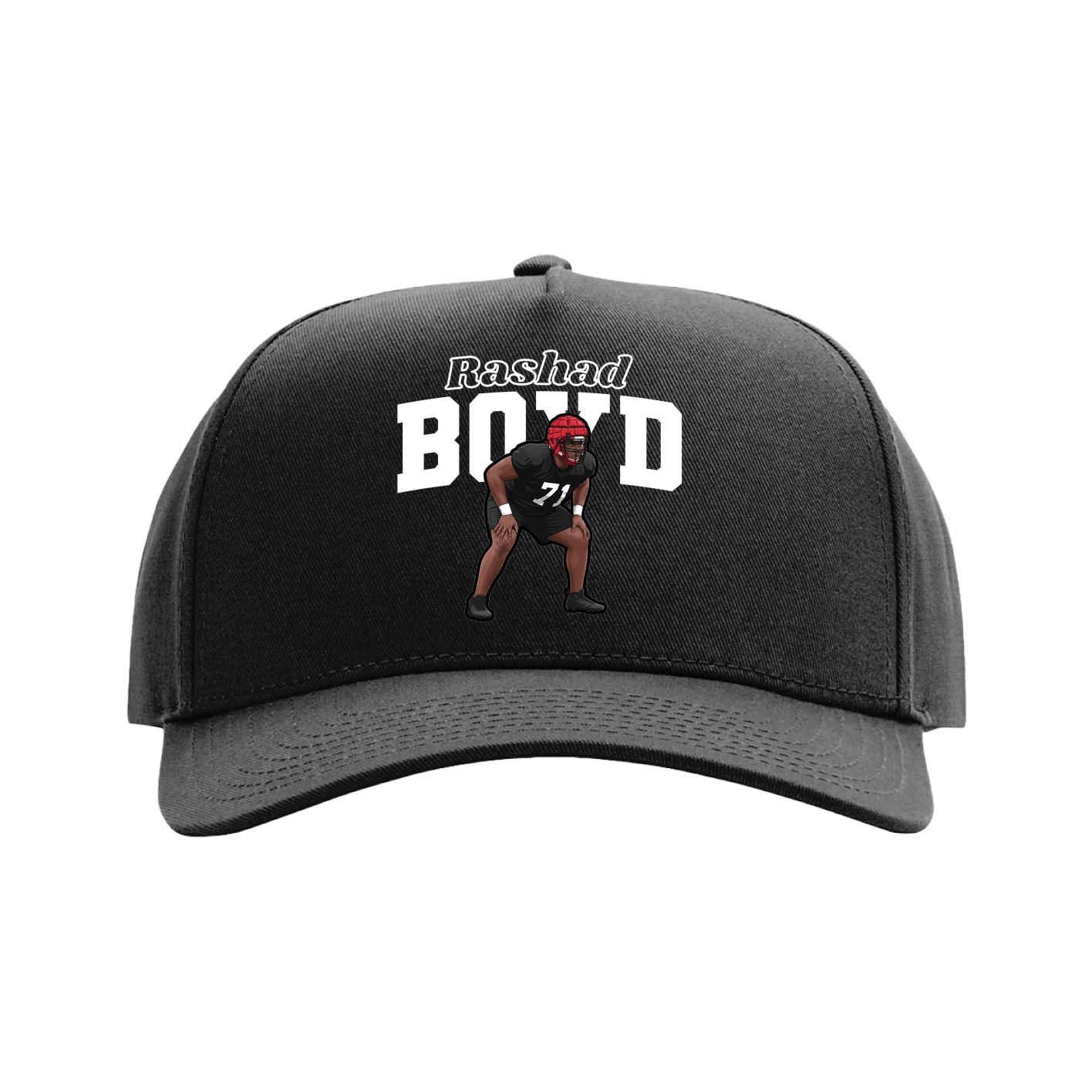Full Fabric Five-Panel Champ Cap — Name Arch in Black