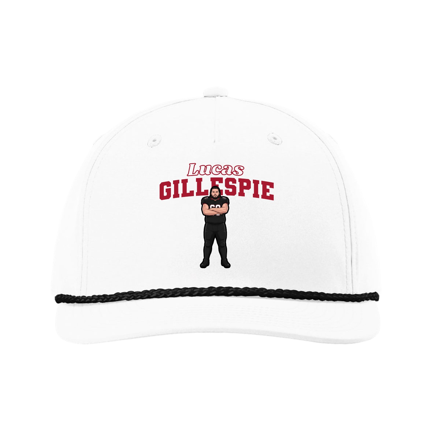 Five-Panel Classic Rope Cap — Name Arch in White