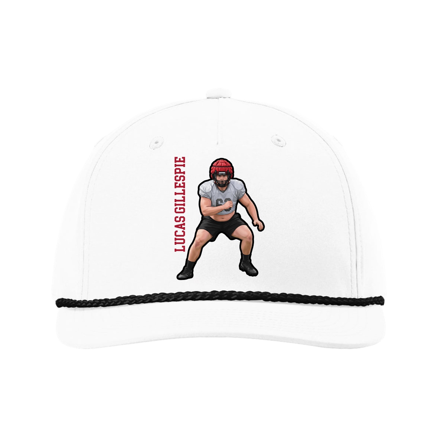 Five-Panel Classic Rope Cap — Name Vertical in White