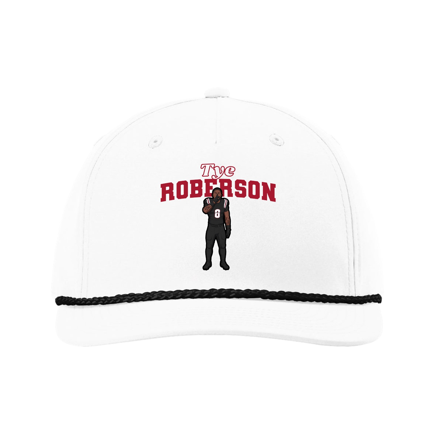Five-Panel Classic Rope Cap — Name Arch in White
