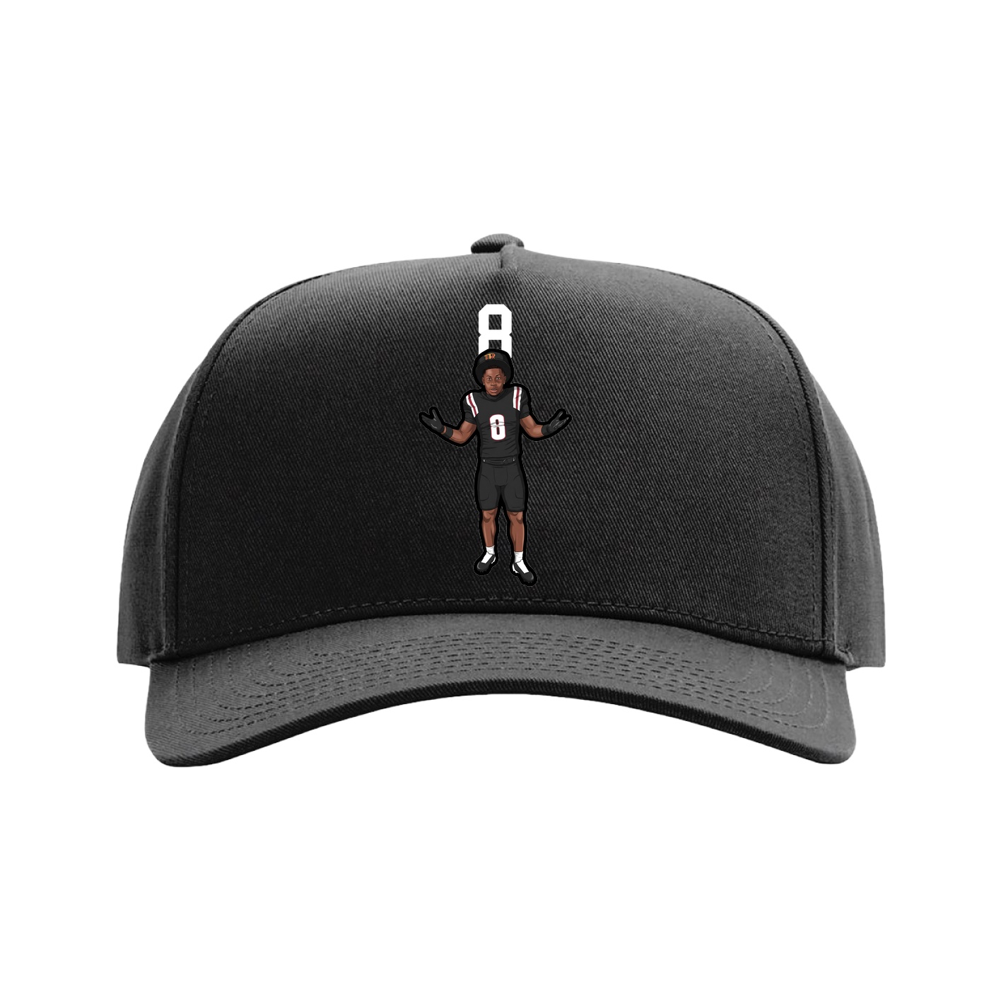 Full Fabric Five-Panel Champ Cap — Number Top in Black