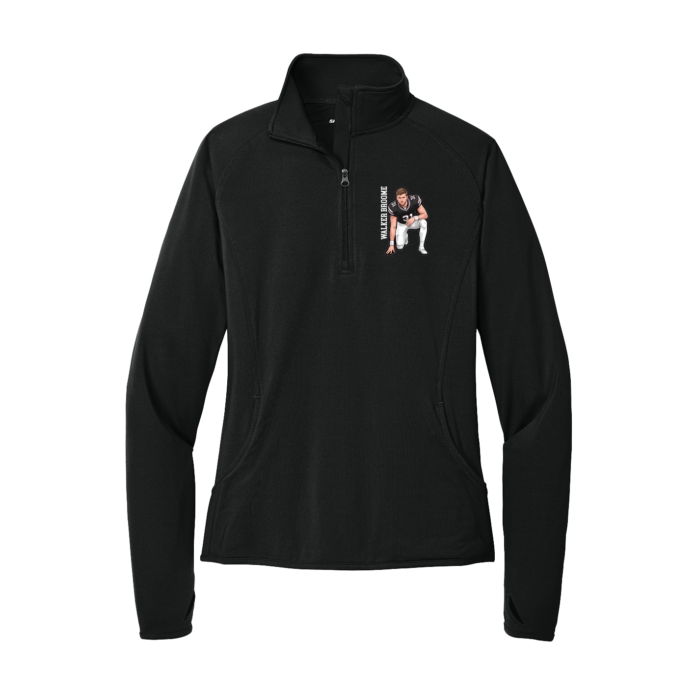 Women's Q-Zip Pullover — Name Vertical in Black