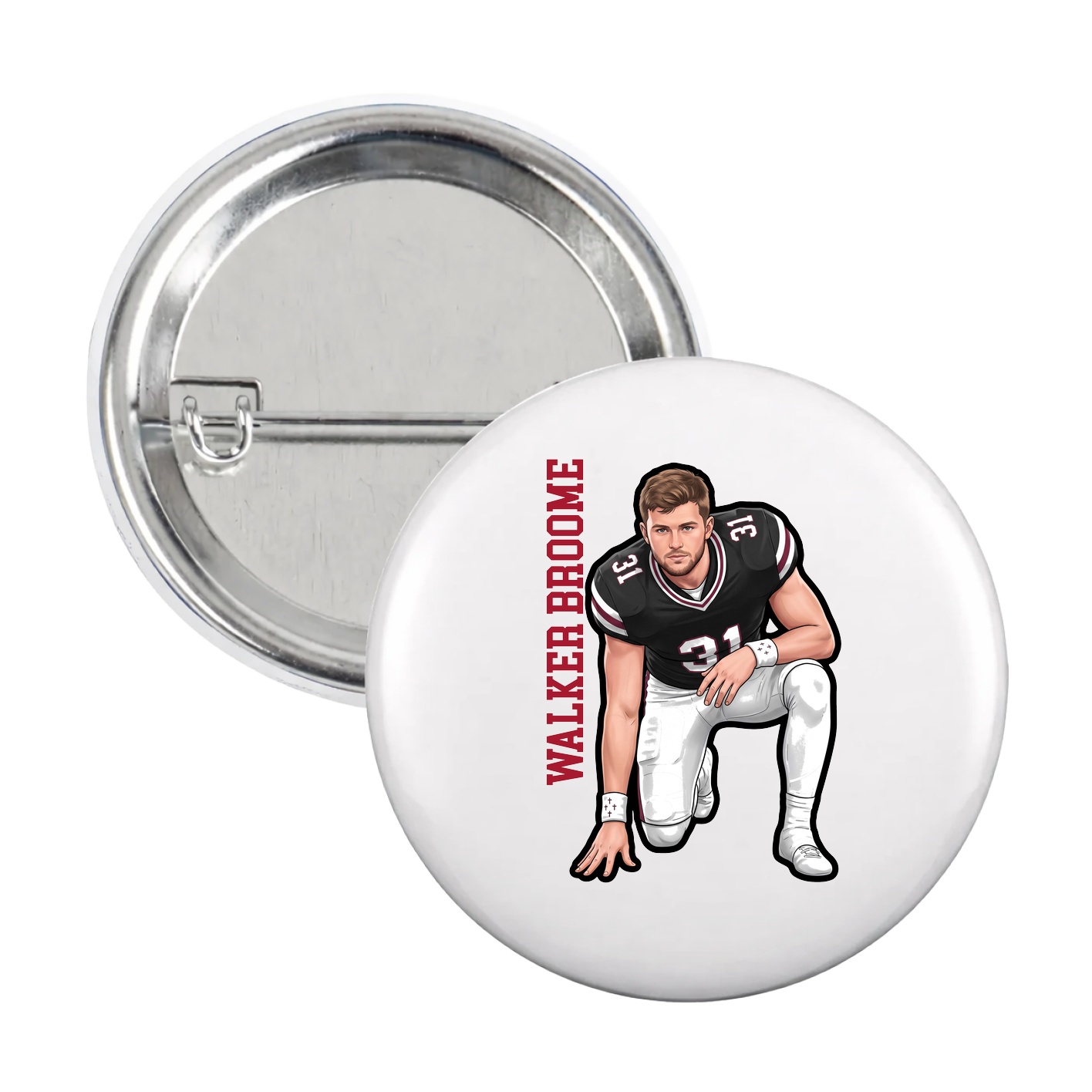 Game Day Button — Name Vertical in White