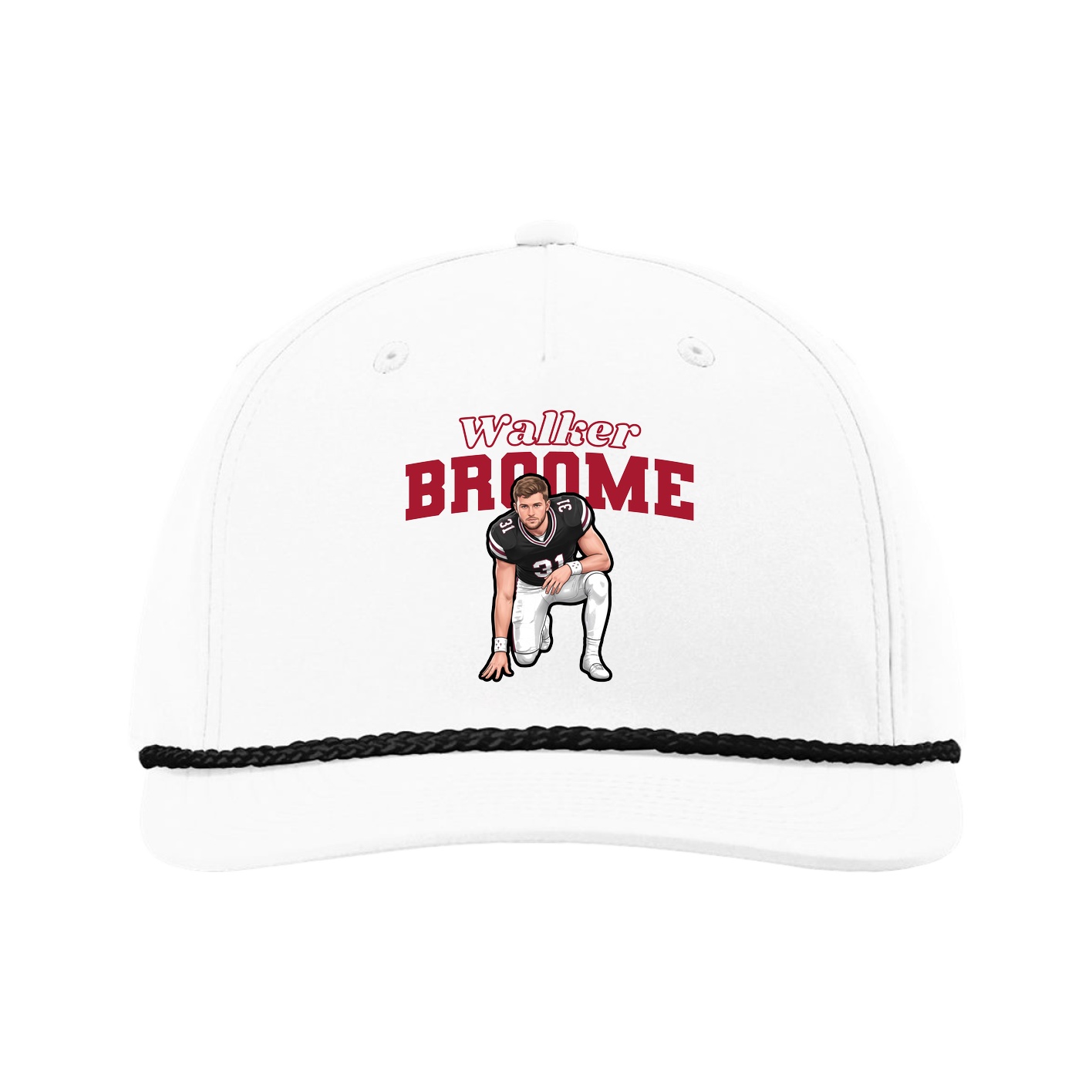 Five-Panel Classic Rope Cap — Name Arch in White