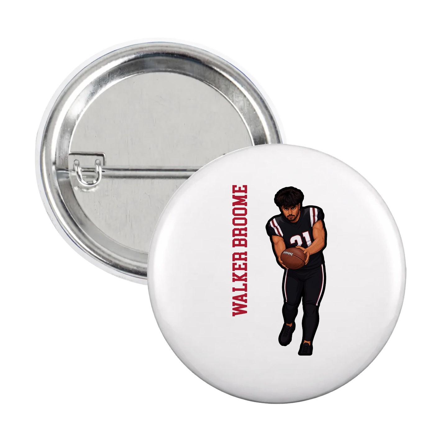 Game Day Button — Name Vertical in White