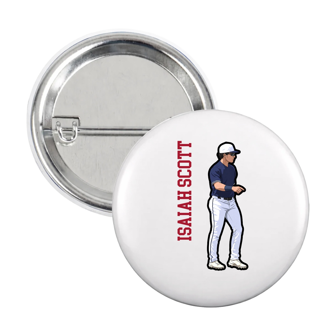 Game Day Button — Name Vertical in White