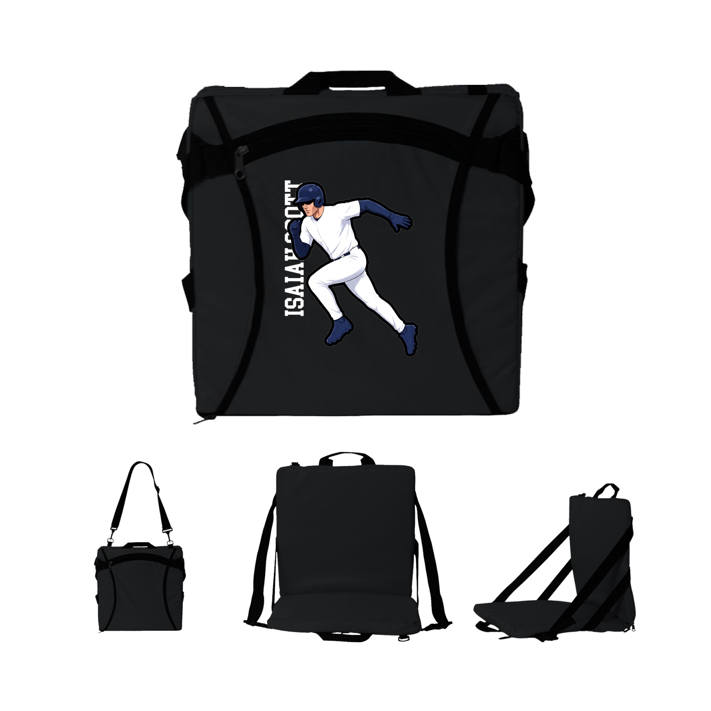 Folding Stadium Seat — Name Vertical in Black