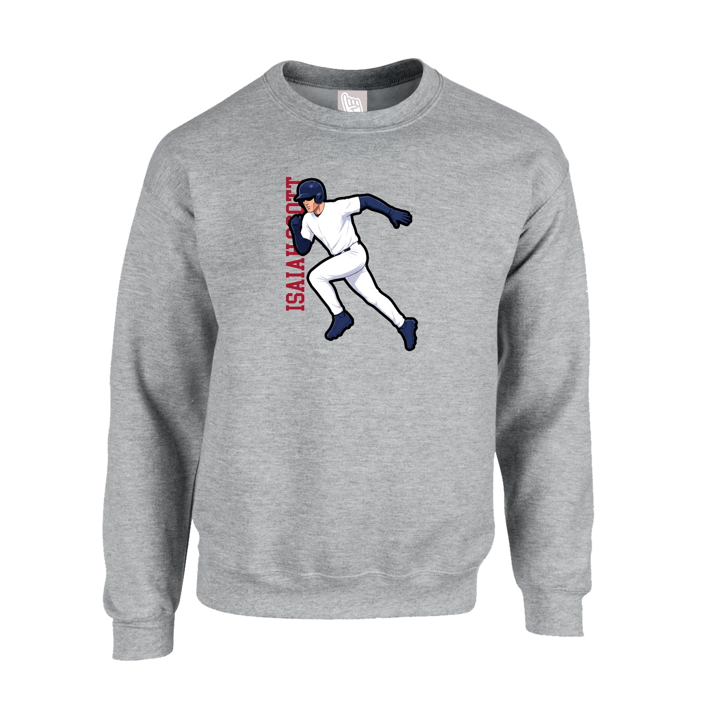 Fleece Crew — Name Vertical in Grey