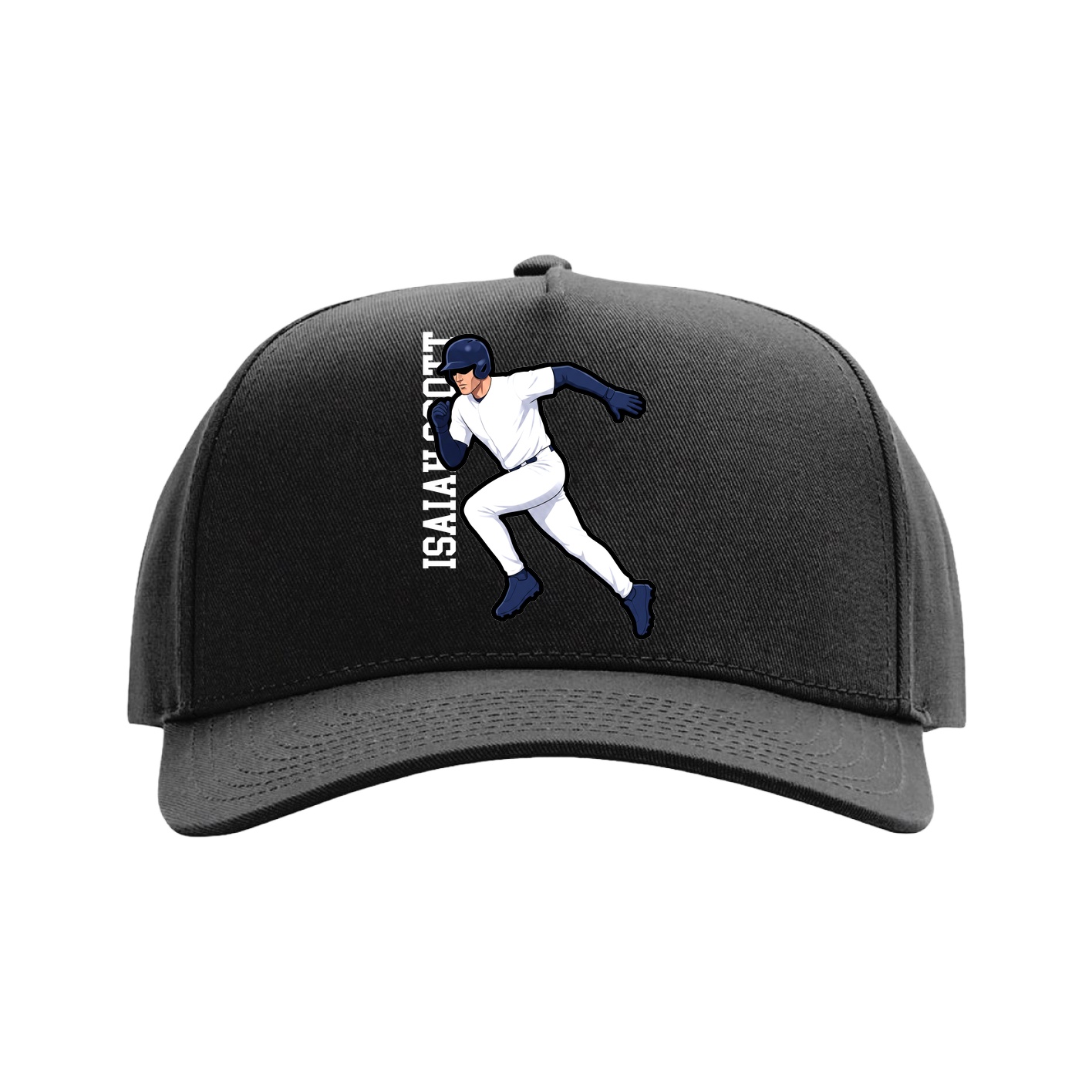 Full Fabric Five-Panel Champ Cap — Name Vertical in Black