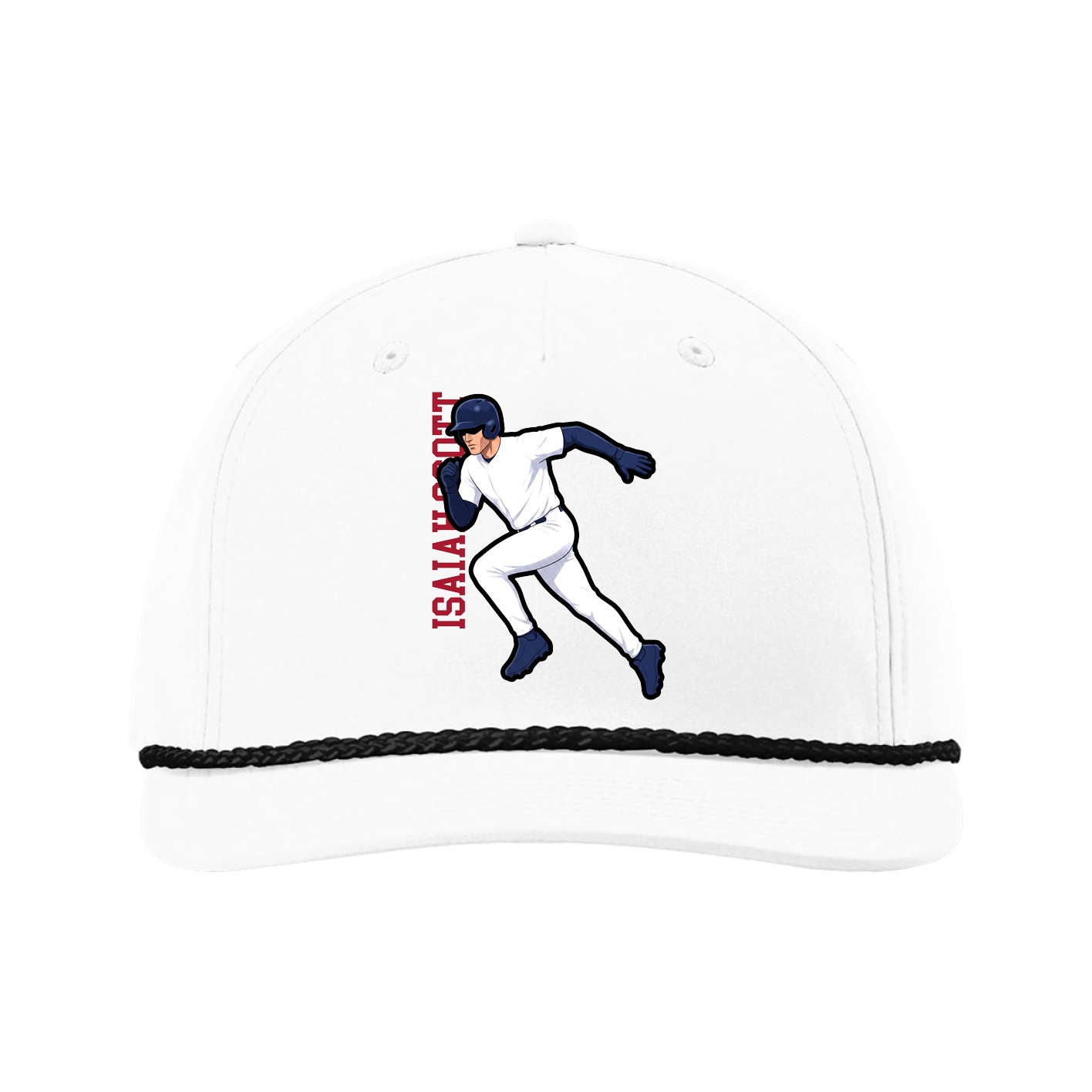 Five-Panel Classic Rope Cap — Name Vertical in White