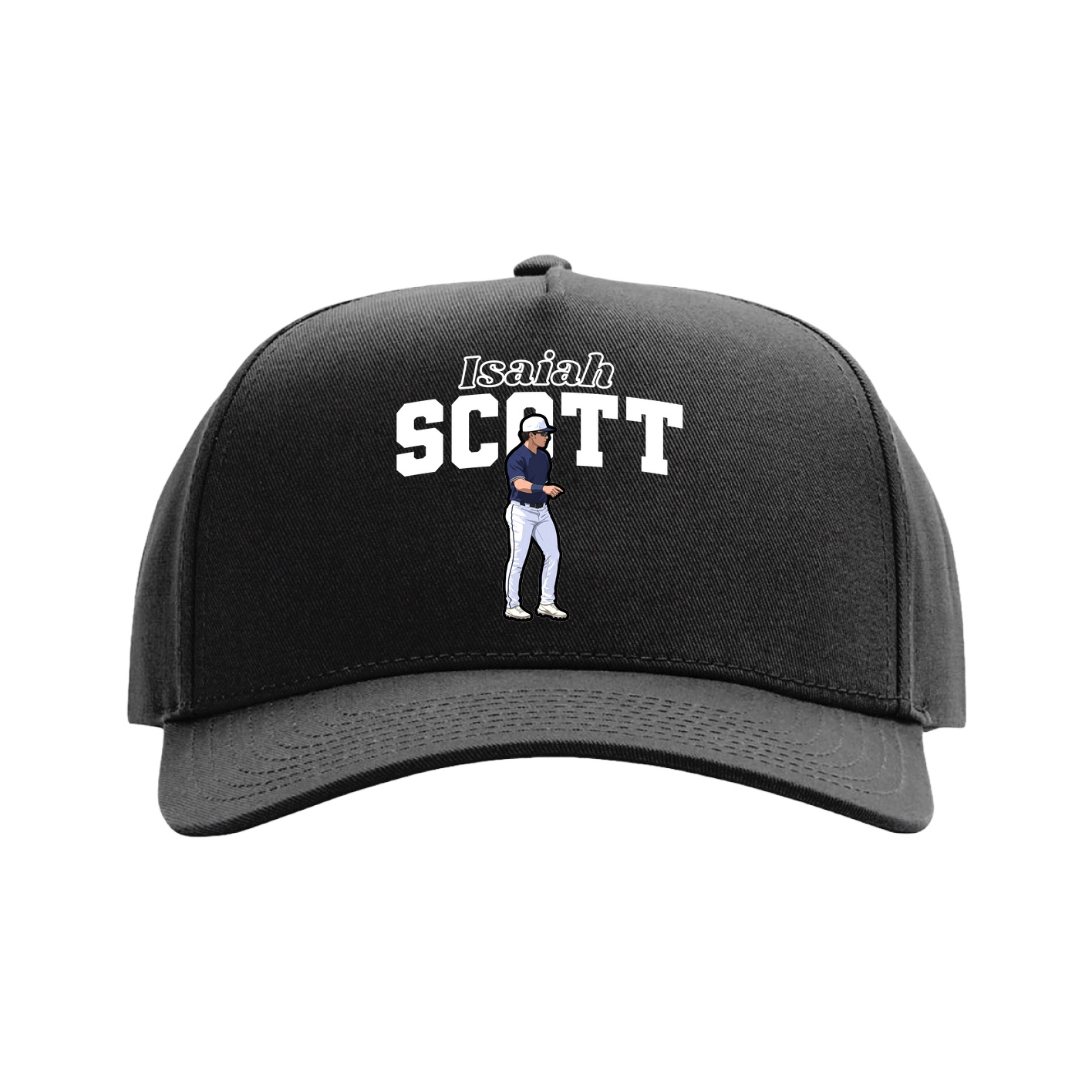 Full Fabric Five-Panel Champ Cap — Name Arch in Black