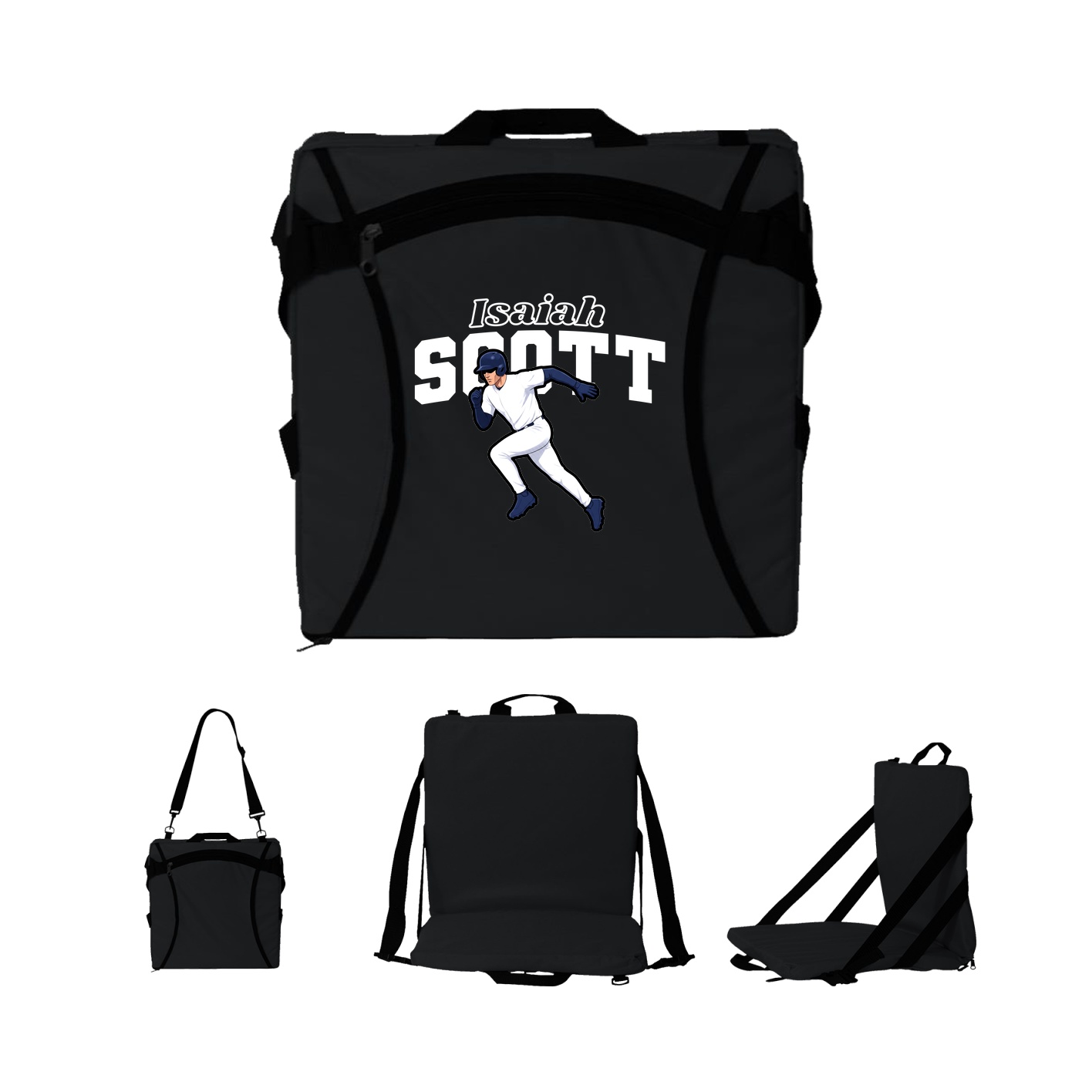 Folding Stadium Seat — Name Arch in Black
