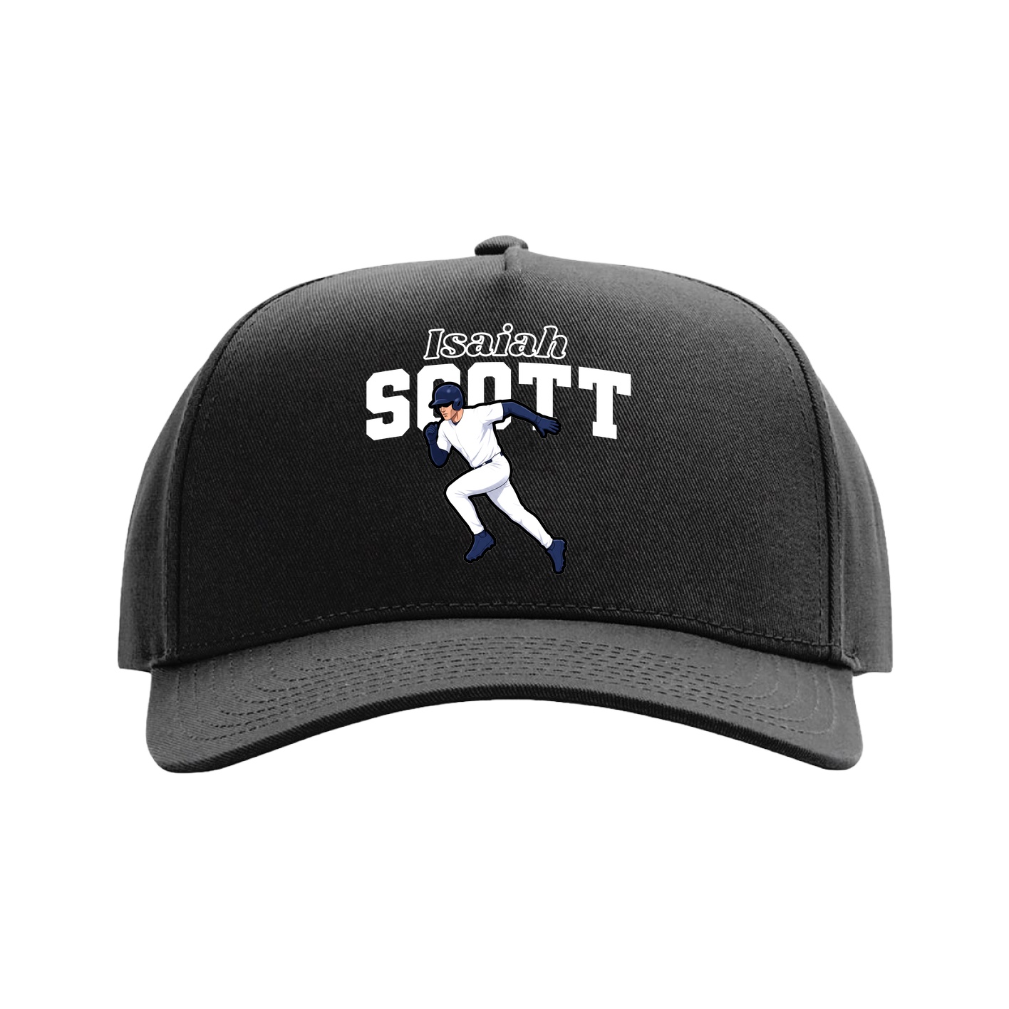 Full Fabric Five-Panel Champ Cap — Name Arch in Black