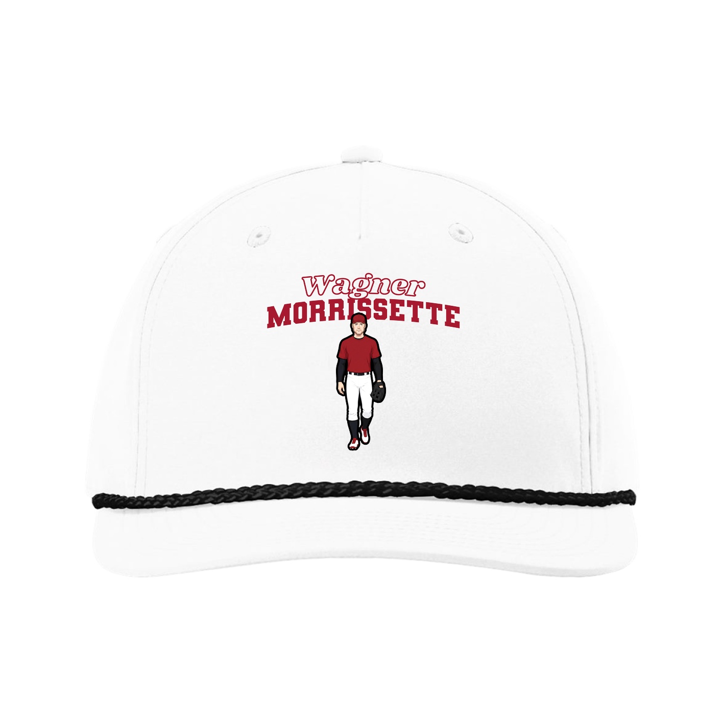 Five-Panel Classic Rope Cap — Name Arch in White