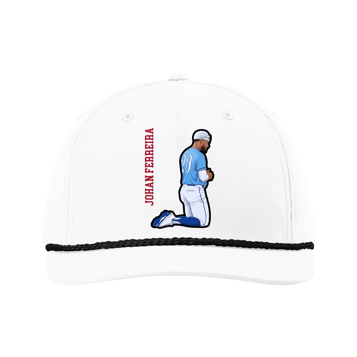 Five-Panel Classic Rope Cap — Name Vertical in White