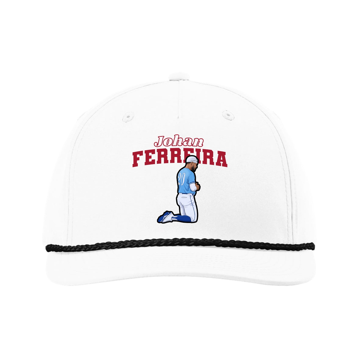 Five-Panel Classic Rope Cap — Name Arch in White