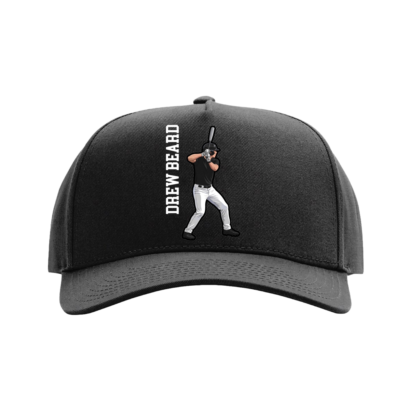 Full Fabric Five-Panel Champ Cap — Name Vertical in Black