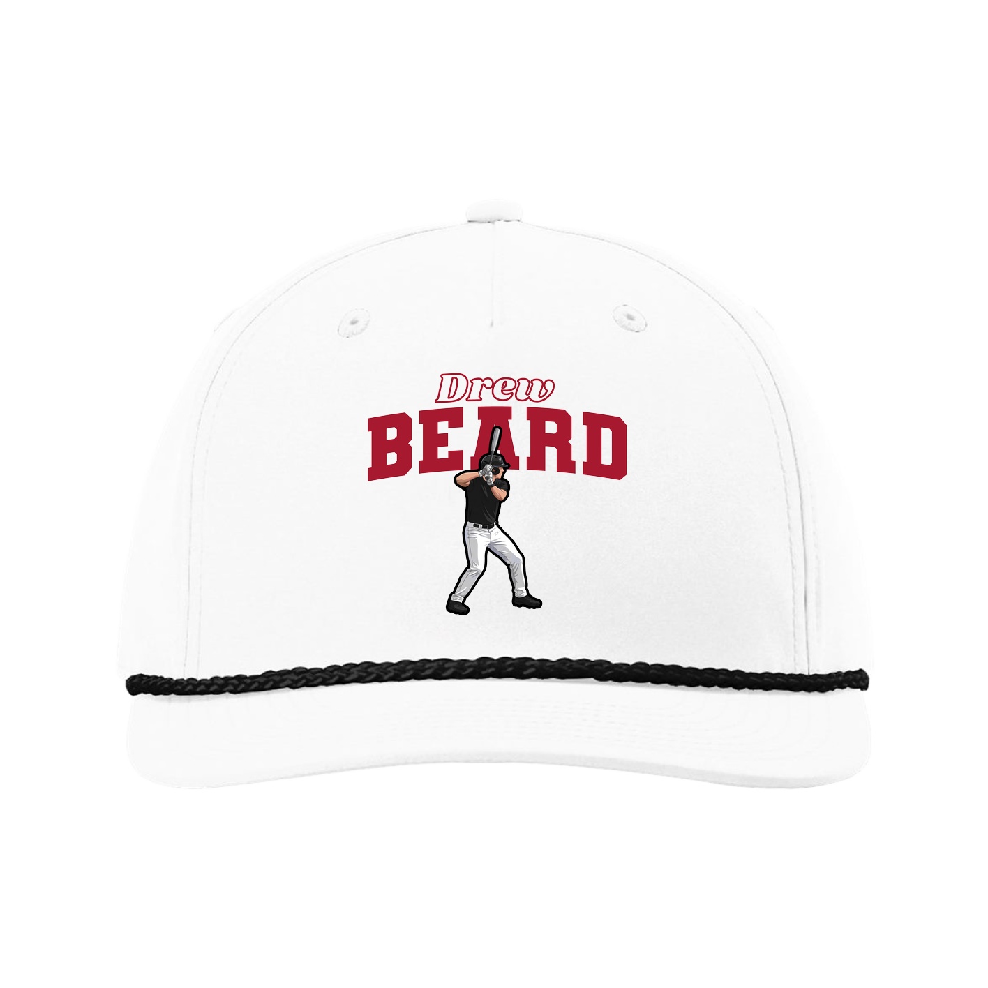 Five-Panel Classic Rope Cap — Name Arch in White